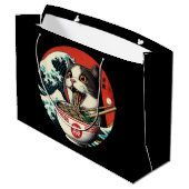 Cat Ramen Japanese Art Vintage Style ラージペーパーバッグ (裏面アングル)