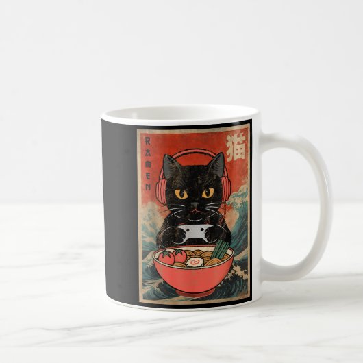 Cat Ramen Japanese Funny Graphic Kawaii Anime  コーヒーマグカップ (右)