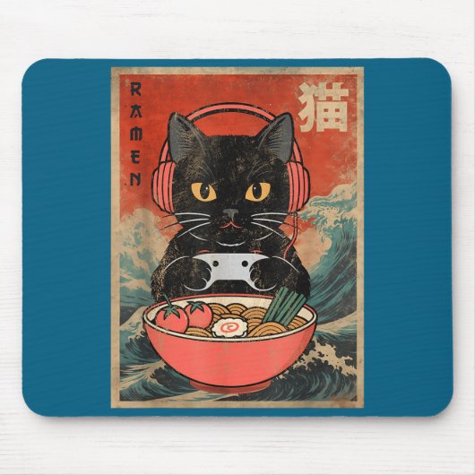Cat Ramen Japanese Funny Graphic Kawaii Anime マウスパッド (正面)