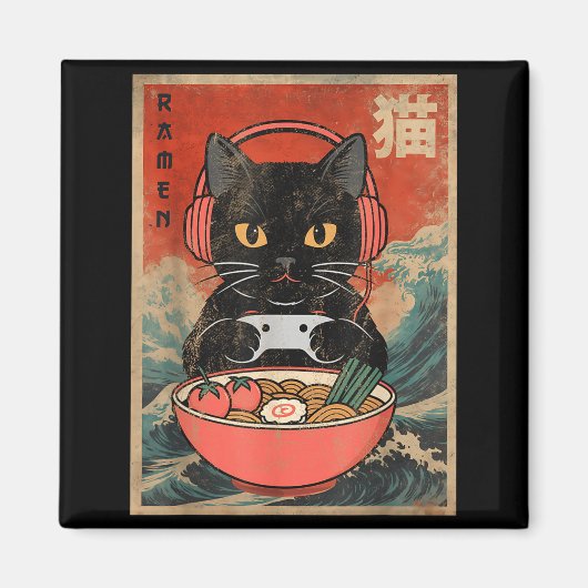 Cat Ramen Japanese Funny Graphic Kawaii Anime マグネット (正面)