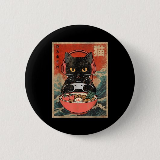 Cat Ramen Japanese Funny Graphic Kawaii Anime  缶バッジ (正面)
