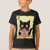 Cat Ramen Japanese Funny Graphic Tees Kawaii Anime Tシャツ (正面)