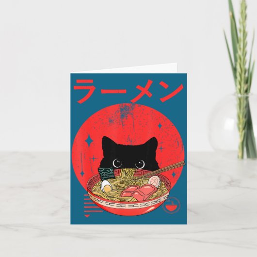 Cat Ramen Japanese Funny Graphic Tees Kawaii Cat A カード (正面)