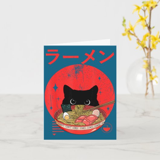 Cat Ramen Japanese Funny Graphic Tees Kawaii Cat A カード (黄色い花)