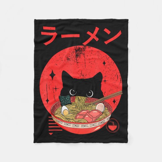 Cat Ramen Japanese Funny Graphic Tees Kawaii Cat A フリースブランケット (正面)