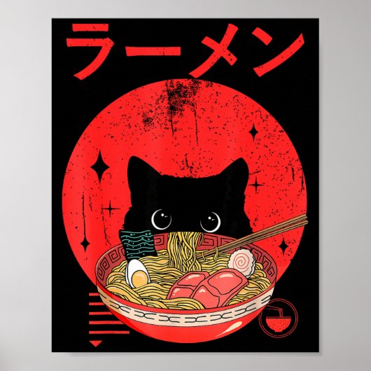 Cat Ramen Japanese Funny Graphic Tees Kawaii Cat A ポスター (正面)