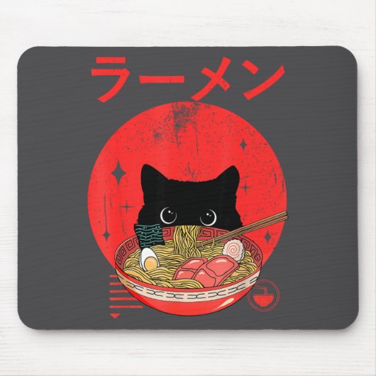 Cat Ramen Japanese Funny Graphic Tees Kawaii Cat A マウスパッド (正面)
