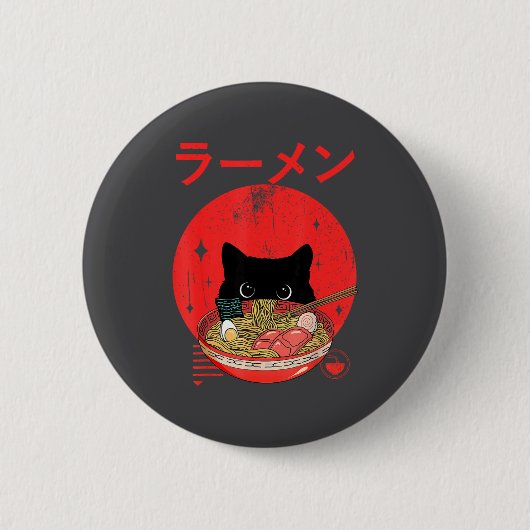 Cat Ramen Japanese Funny Graphic Tees Kawaii Cat A 缶バッジ (正面)