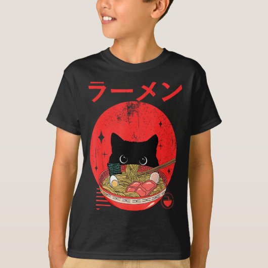 Cat Ramen Japanese Funny Graphic Tees Kawaii Cat A Tシャツ (正面)