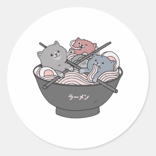 Cat Ramen Kawaii ラウンドシール (正面)