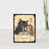 Cat Ramen Monkey Shirt Funny Cat Monkey Eating Ram カード (正面)