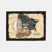 Cat Ramen Monkey Shirt Funny Cat Monkey Eating Ram フリースブランケット (正面(横))
