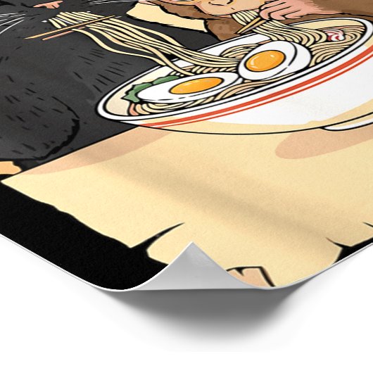 Cat Ramen Monkey Shirt Funny Cat Monkey Eating Ram ポスター (角)