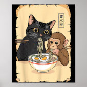 Cat Ramen Monkey Shirt Funny Cat Monkey Eating Ram ポスター (正面)