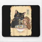Cat Ramen Monkey Shirt Funny Cat Monkey Eating Ram マウスパッド (正面)