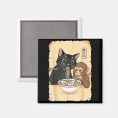 Cat Ramen Monkey Shirt Funny Cat Monkey Eating Ram マグネット (正面/裏面)
