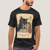 Cat Ramen Monkey Shirt Funny Cat Monkey Eating Ram Tシャツ (正面)