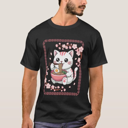 Cat Ramen Time Whimsical Noodle Character Art Tシャツ (正面)
