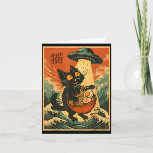 Cat Ramen Ufo Funny Japanese Anime Tee Men Women T カード (正面)