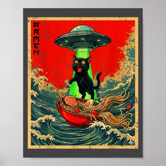 Cat Ramen Ufo Japanese Anime Graphic Tees Men Wome ポスター (正面)