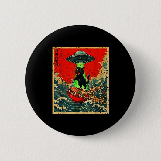 Cat Ramen Ufo Japanese Anime Graphic Tees Men Wome 缶バッジ (正面)