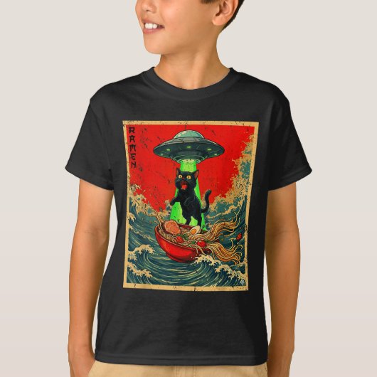 Cat Ramen Ufo Japanese Anime Graphic Tees Men Wome Tシャツ (正面)