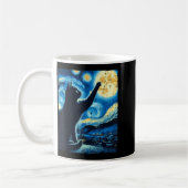 Cat Reaching Moon Starry Night Funny Kitten Men Wo コーヒーマグカップ (左)