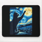 Cat Reaching Moon Starry Night Funny Kitten Men Wo マウスパッド (正面)
