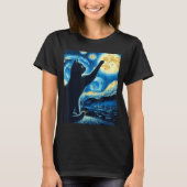 Cat Reaching Moon Starry Night Funny Kitten Men Wo Tシャツ (正面)
