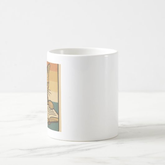 Cat Reading a Book Mug コーヒーマグカップ (中央)