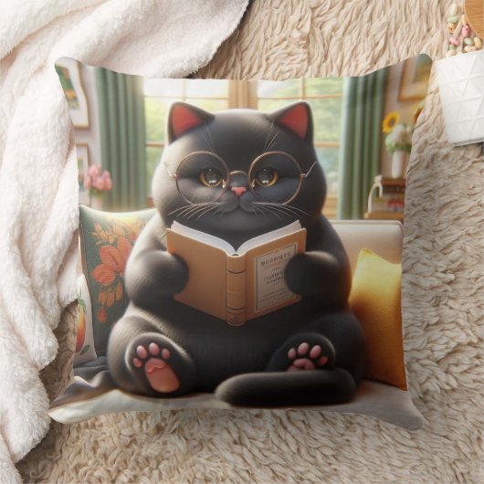 Cat reading a book on sofa クッション (ブランケット)