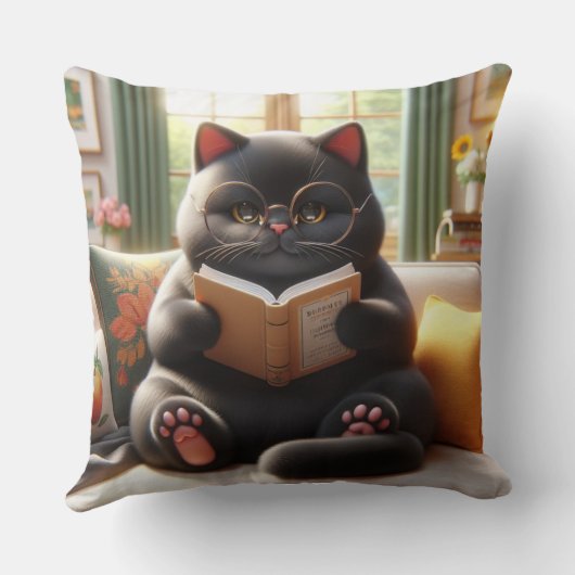 Cat reading a book on sofa クッション (裏面)