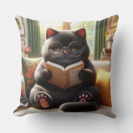 Cat reading a book on sofa クッション