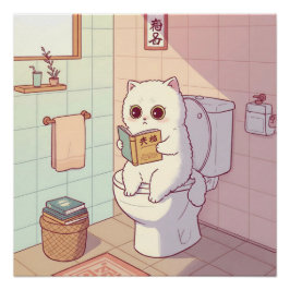 Cat Reading A Book On The Toilet ポスター