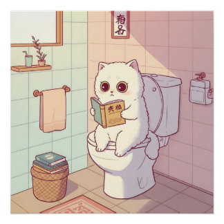 Cat Reading A Book On The Toilet ポスター