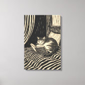 cat reading in bed キャンバスプリント (正面)