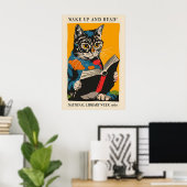 Cat Reading Poster - Wake Up and Read! - National ポスター (ホームオフィス)