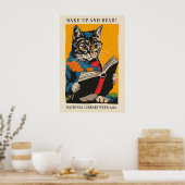 Cat Reading Poster - Wake Up and Read! - National ポスター (キッチン)