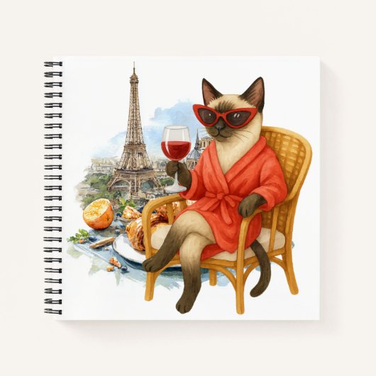 Cat retirement drinking wine in Paris France ノートブック (正面)