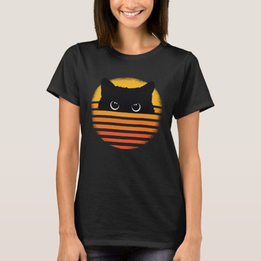 Cat Retro Style  Kitten Retro Style  Black Cat Tシャツ (正面)