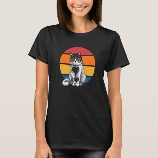 Cat Retro Sunset Cat Sunset I Cat Tシャツ (正面)