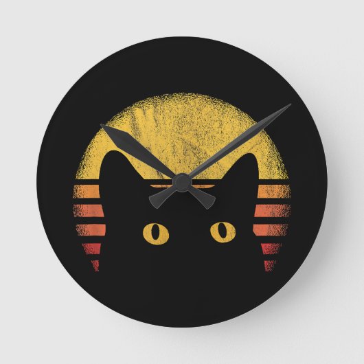 Cat Retro Vintage ラウンド壁時計 (正面)