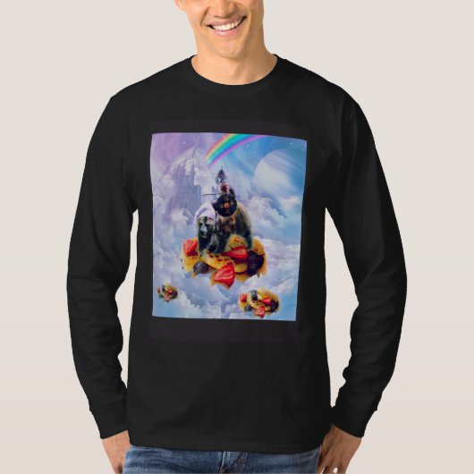 Cat Riding Bear On Clouds And Waffles Tシャツ (正面)