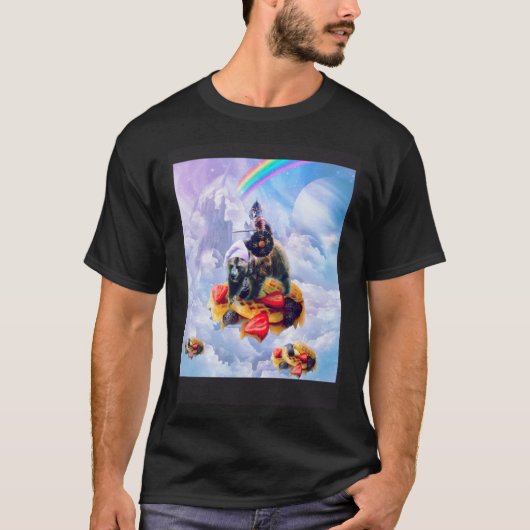 Cat Riding Bear On Clouds And Waffles Tシャツ (正面)