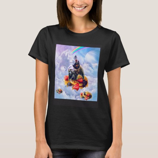 Cat Riding Bear On Clouds And Waffles Tシャツ (正面)