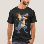 Cat Riding Dinosaur T rex Funny Purrassic Kitty Tシャツ (正面)