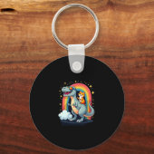 Cat Riding Dinosaur T-Rex Kitten Rainbow Dino Funn キーホルダー (正面)