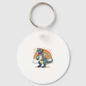 Cat Riding Dinosaur T-Rex Kitten Rainbow Dino Funn キーホルダー (正面)