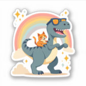 Cat Riding Dinosaur T-Rex Kitten Rainbow Dino Funn シール (正面)