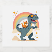 Cat Riding Dinosaur T-Rex Kitten Rainbow Dino Funn スパークリングワインラベル (シングルラベル)